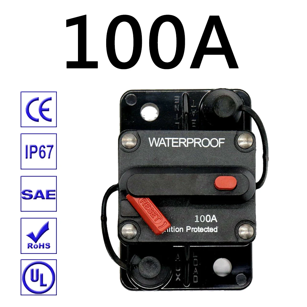 Золотой 30A 40A 50A 60A 70A 80A 100A 120A 150A 200A 250A 300A Ампер автоматический выключатель предохранитель сброса для ребенка от 12 до 48V преобразователь автомобильной розетки постоянного тока Лодка Авто Водонепроницаемый - Цвет: Золотой
