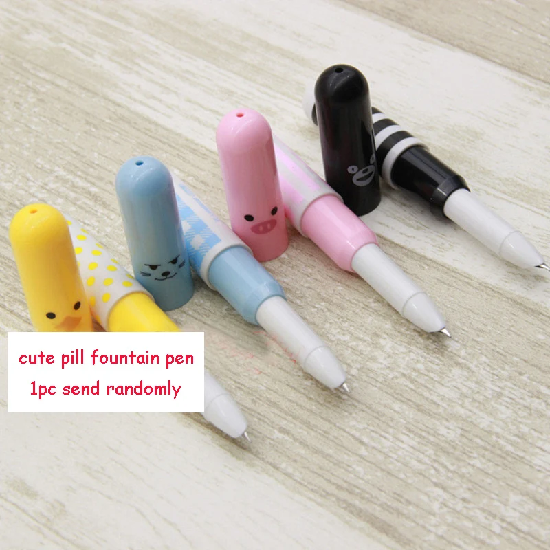 1-Piece Cute Cartoon Pill Fountain Pen 0.5mm Retractable Pocket Pens for Student School Office Supplies Writing Stationery |