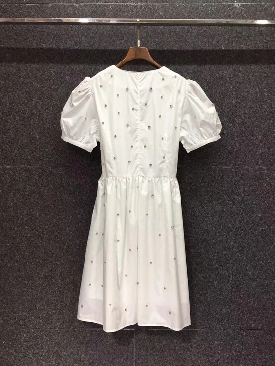 

2020 autumn/winter new fashion women's V-neck symmetrical bow-knot decoration lace-up waist short-sleeved dress 1213