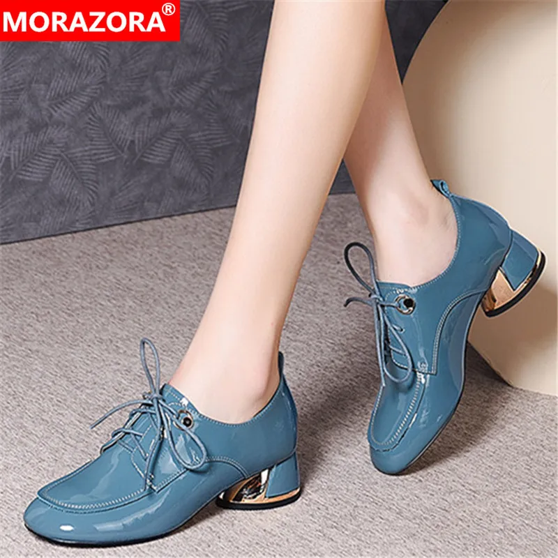 

MORAZORA plus size 33-43 2020 spring fashion casual shoes genuine leather lace up women pumps black blue color ladies shoes