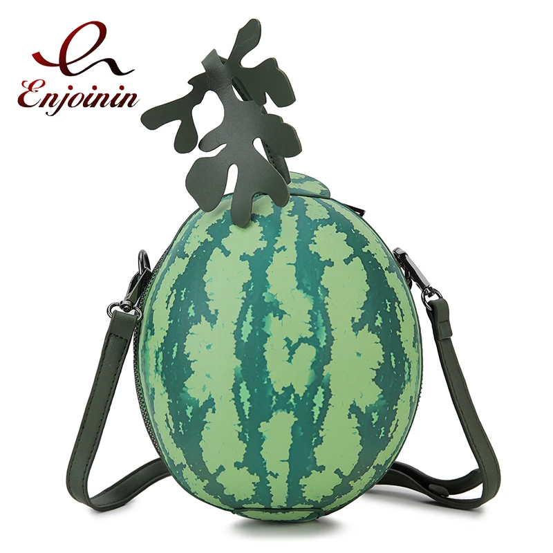 

3D Watermelon Shaped Shoulder Bag for Women Cute Purses and Handbags Female Round Crossbody Bag Green Fruit Design Clutch Bag