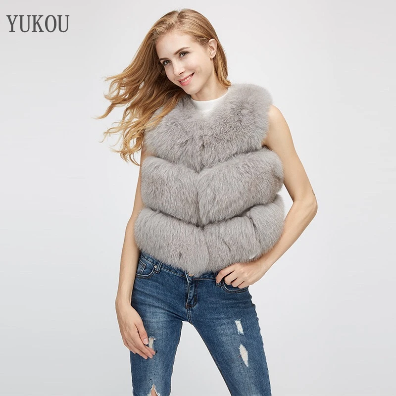 

Natural 100% 2020 Winter Fashion Coat Jacket Female Full Pelt Fox Fur Coats Vest