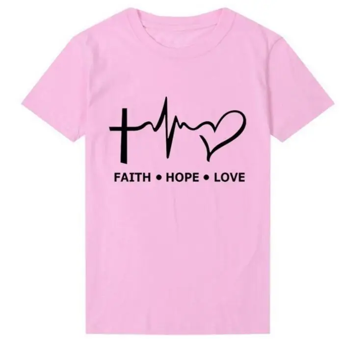 Женская футболка с надписью Faith Hope Love летняя хлопковая коротким рукавом Jesus Believe