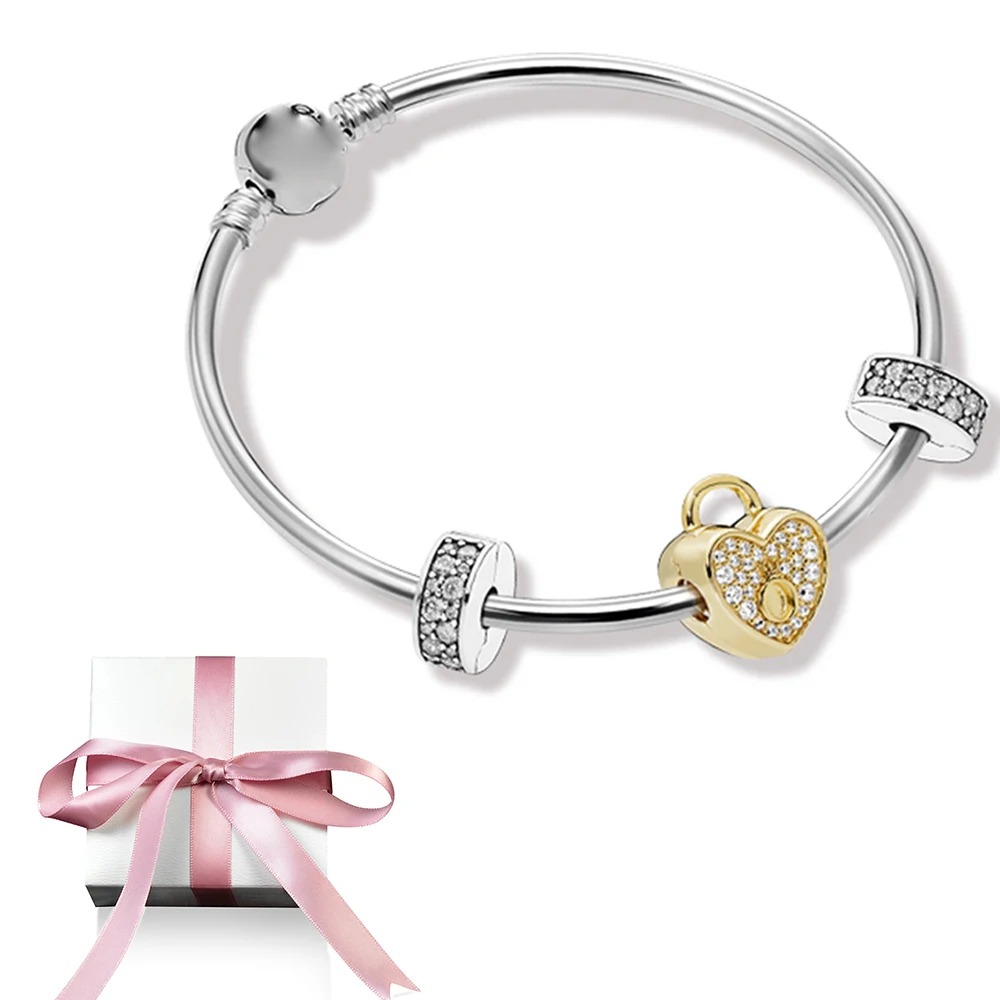 

2020 100% 925 Sterling Silver 1:1 Lock Love Life ZT0404 Romantic Bracelet Gift Set Send Girlfriend Gift Valentine's Day