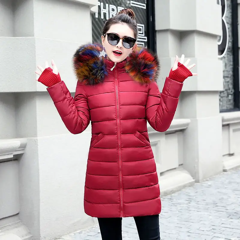 wine red 3 Новинка, женские парки с большим мехом, Женское зимнее пальто, толстая хлопковая зимняя куртка, женская верхняя одежда, парки для женщин, зимний пуховик - Цвет: wine red 3