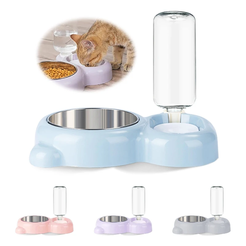

Cat Bowl Pet Double Bowls Automatic Drinking Water Bottle Dog Cat Feeding Water Dispenser For Small Medium Large Dog Cats