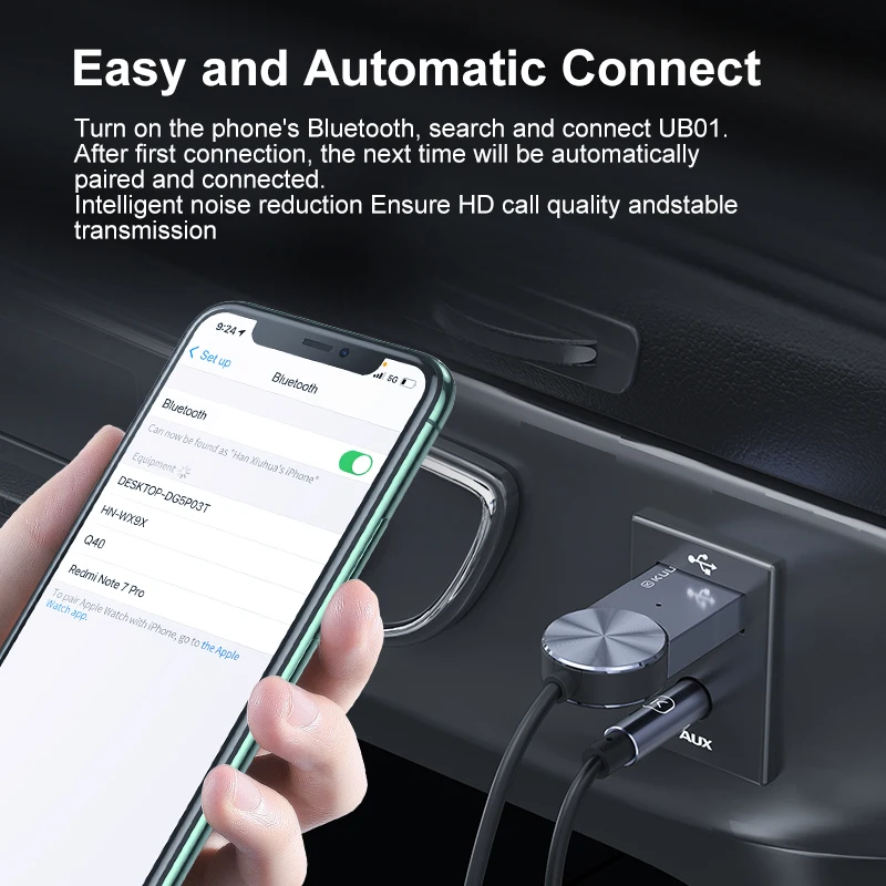 

KUULAA USB Bluetooth 5.0 Receiver For Wireless Adapter 3.5mm 3.5 Jack Aux Audio Music Transmitter Car Wireless Receiver Adapter