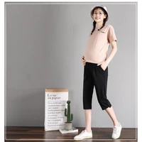 summer maternity bottom trousers cotton elastic belly women pregnant pant loose casual adjustable waist capris