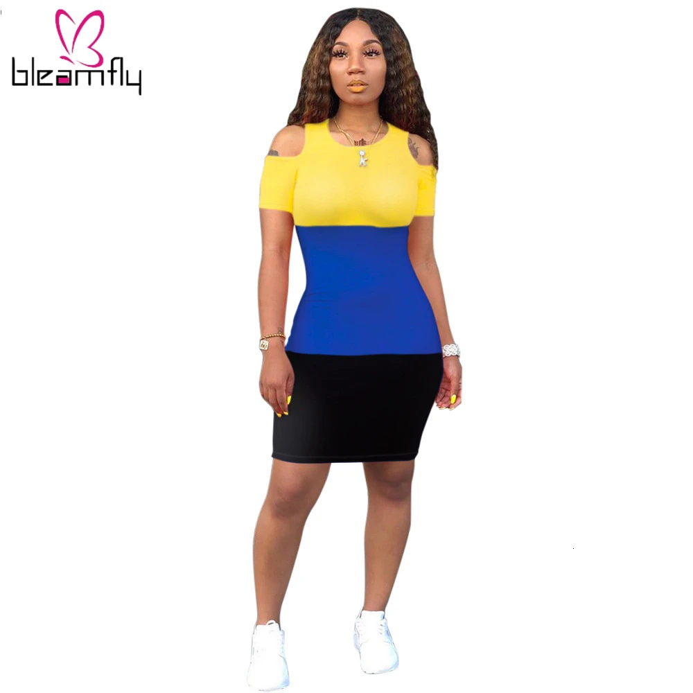 Новинка 2019 летнее женское платье в полоску с принтом из кусков вырезами на плечах