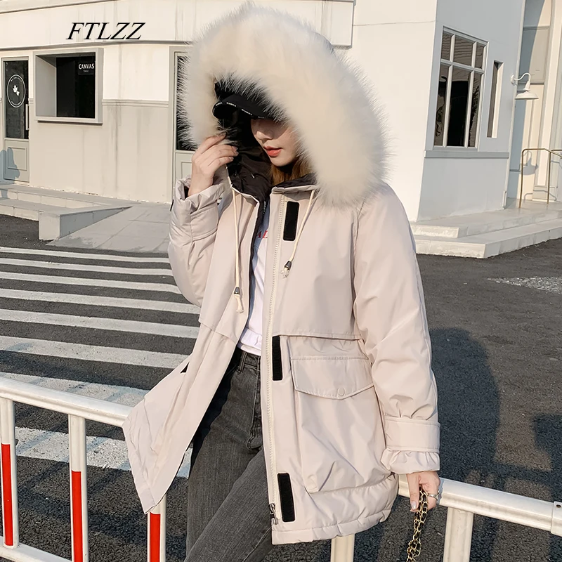FTLZZ зимний женский пуховик с капюшоном 90% белый утиный пух толстая парка теплая