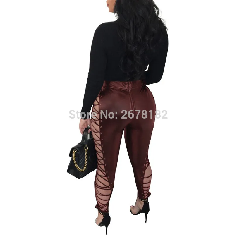 6 цветов новые леггинсы из искусственной кожи на шнуровке модные летние