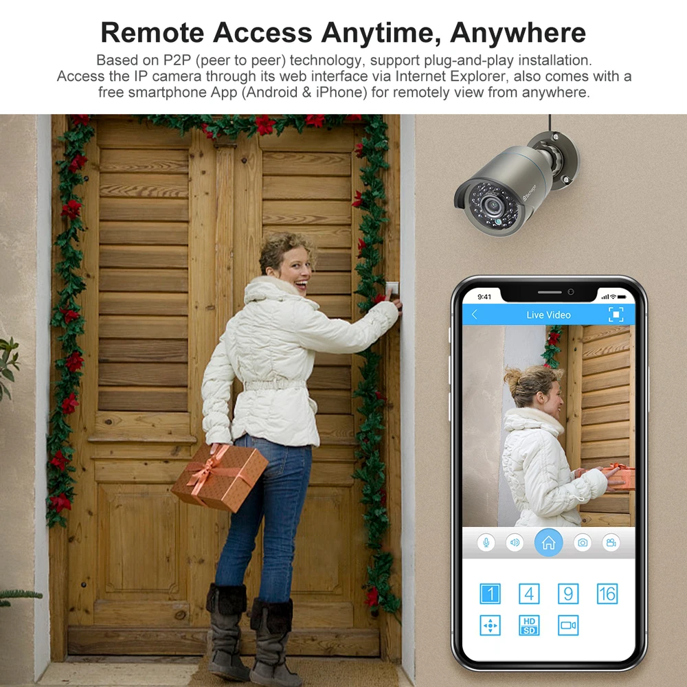 Камера Наружного видеонаблюдения Techage 8 каналов 2 МП H.265 HD POE NVR 1080P|Система