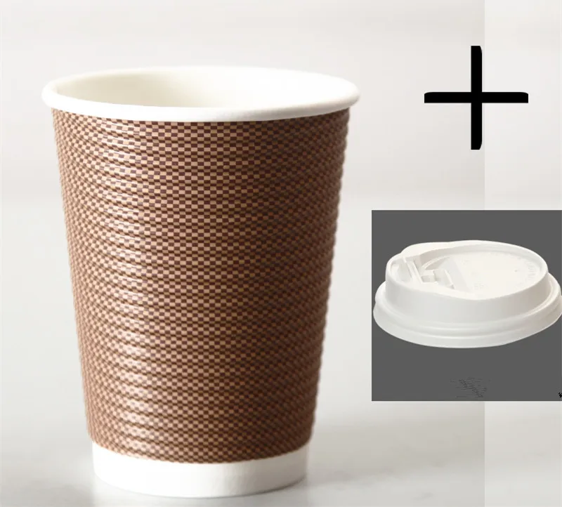 cup and lid 50 шт Высокое качество двойной слой холодной горячий напиток бумажные стаканчики 8 унций/14 унций/16 унций одноразовые кофейные чашки на вынос упаковочная чашка с крышкой - Цвет: cup and lid