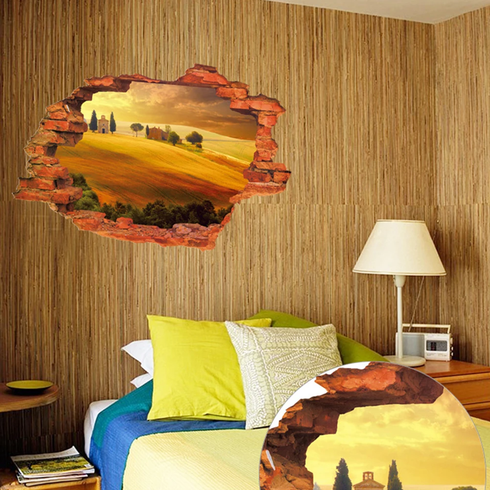 Новинка 2020 объемный пейзаж на сломанную стену С закатом домашнее украшение