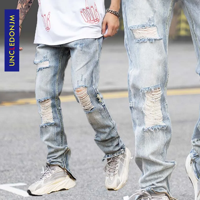 UNCLEDONJM Для мужчин товар поврежден джинсы уличной из джинсовой ткани в стиле