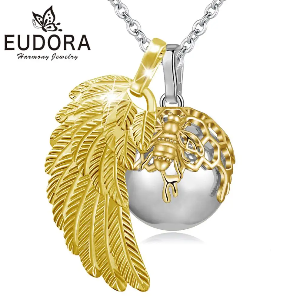 Золотое ожерелье EUDORA с объемным шариком в виде пчелы на шарике гармонии кулон