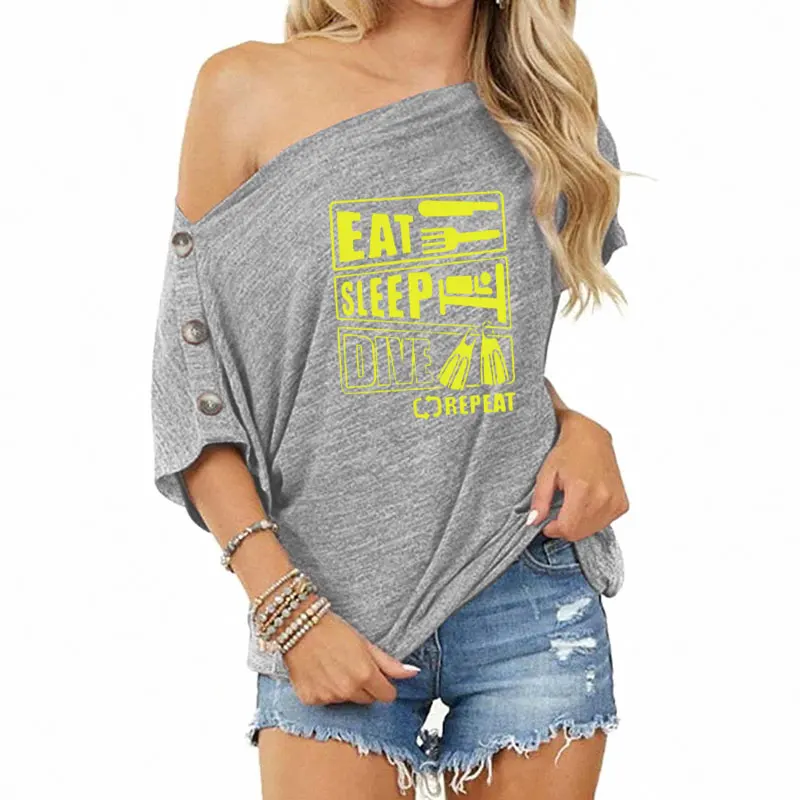 

2021 brand fun women eat sleep rehearsal T-shirt women's diving T-shirt women's summer leisure short sleeve