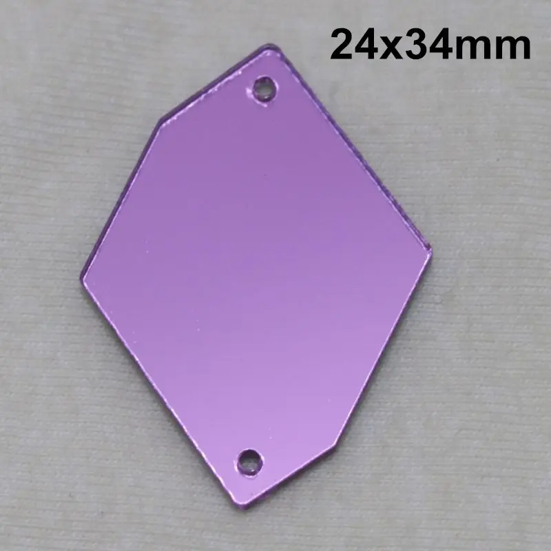A14-24x34 Фиолетовое акриловое зеркало пришивные стразы DIY Flatback зеркальные акриловые пришивные стразы с отверстиями для шитья - Цвет: A14-24x34