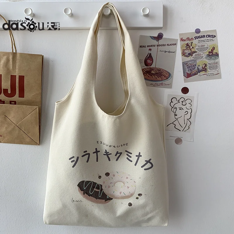 

2021 new European hand-painted single shoulder schoolbag with simple literature and art and large capacity travel canvas bag