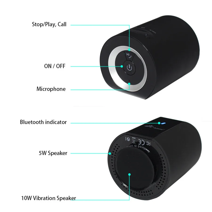 Adin бас Bluetooth металлический Вибрационный динамик 15 Вт Мини Портативный