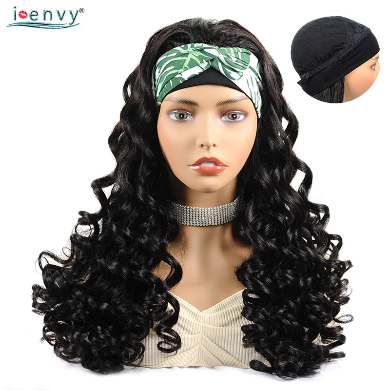 

i-envy Headband Wigs Loose Wave Human Hair Wigs For Black Women Brazilian Glueless Scarf Wig Natural Color Curly Wig Remy 180%