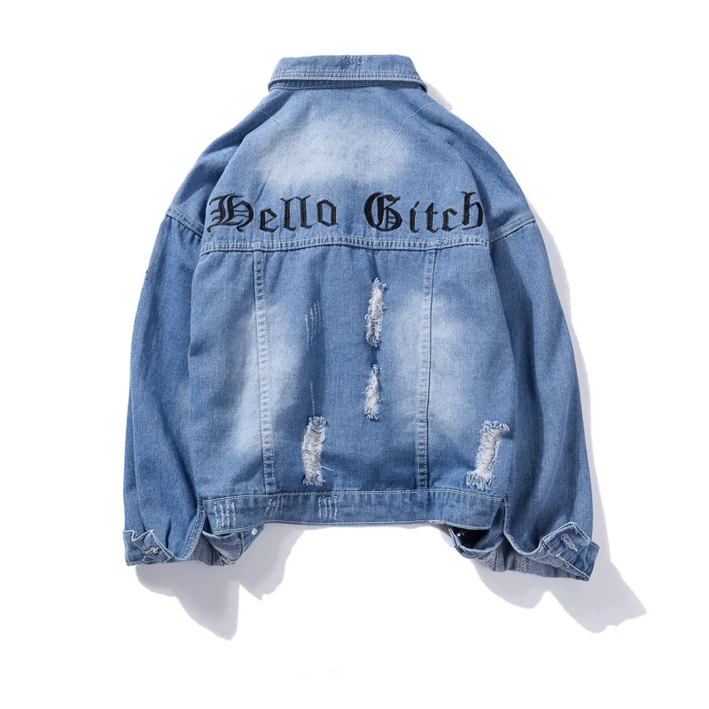 ZQLZ Denim Jacket Women 2020 New Jeans Coat Female Loose Autumn Coats Womens Letter Embroidery Basic Frayed Ripped Jean | Женская одежда