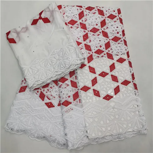 white red Белый швейцарский вуаль кружева в швейцарском стиле tissu дентель Нигерия кружева хлопок кружевной материал для африканских женщин свадебная ткань 7 ярдов/лот - Цвет: white red