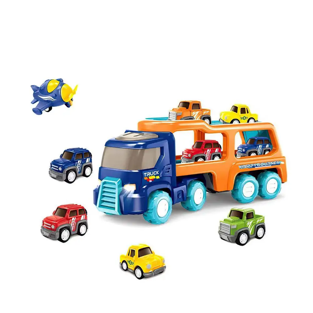 Kids Transport Truck Toy Carrier Truck Assorted Vehicles Playset Playset Big Transport Truck With 4 Cute Pull Back Trucks машины drift автовоз с самолетом transport truck 1 50