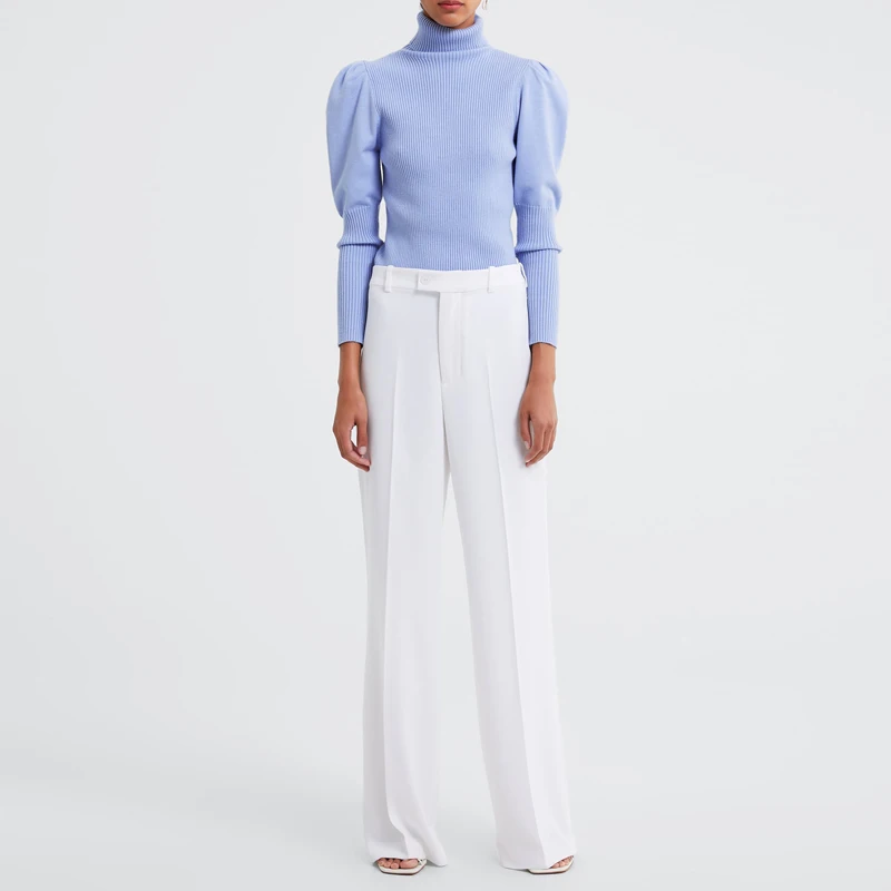 YNZZU Turtleneck Blue Balloon sleeve Women sewater Autumn Winter Slim Pullover Female Knitted pullover tops Jumper YT680 | Женская