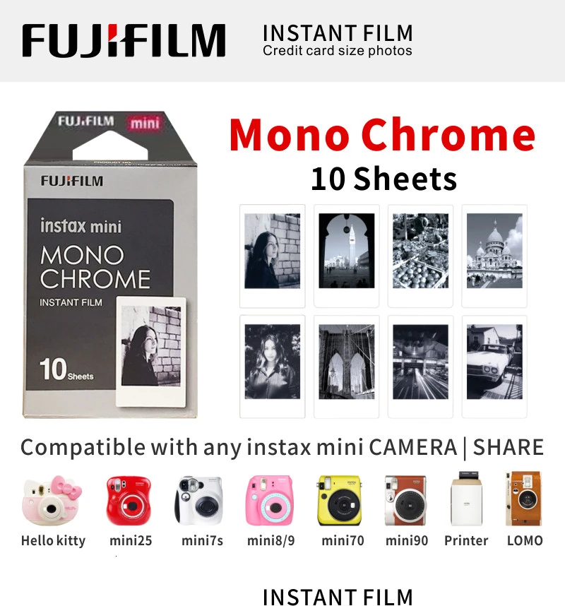 Mono Chrome ЖК-дисплея с подсветкой FUJIFILM FUJI INSTAX MINI 9 пленка глянцевая фотобумага в 1 пакет для SP1 SP2 70 7cs 8 25 90 50 Lomo - Цвет: Mono Chrome