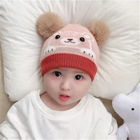 winter infant newborn kids baby wool knitted warm bear hat cap beanie hat with two double pom pom for cute boys girl 3 18 months