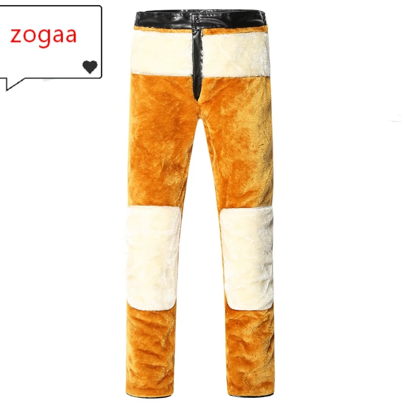 Zogaa 2019 зимний мужской Плотный кожаный Брюки наколенники на талии холодные плюс