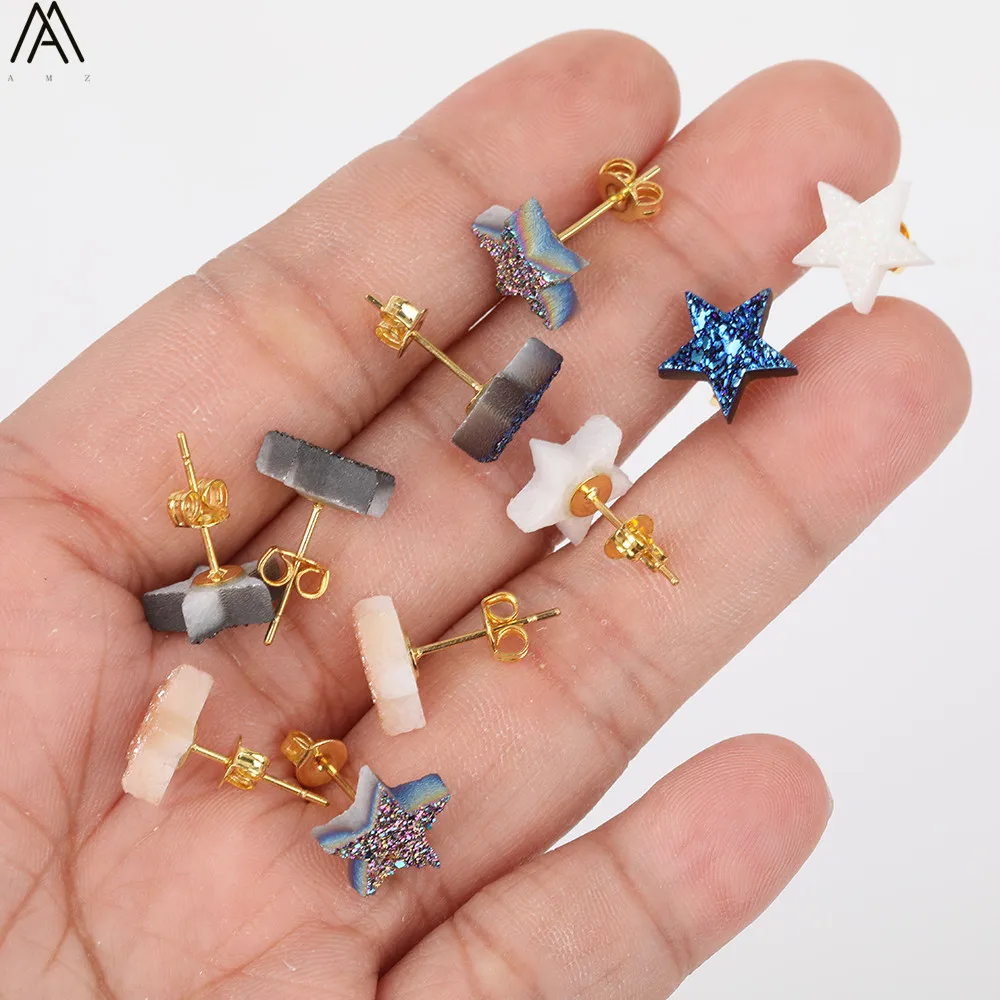 Радуга Друза титана Агаты звезды шпильки серьги для женщин позолоченные