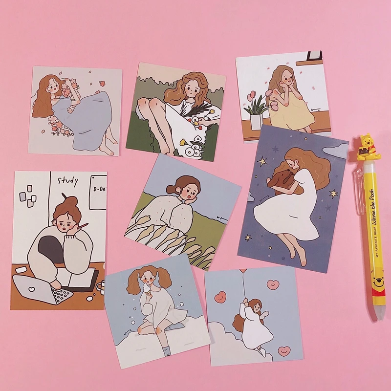 Ins нежная кавайная девушка иллюстрация карточка костюм открытка карточки милые