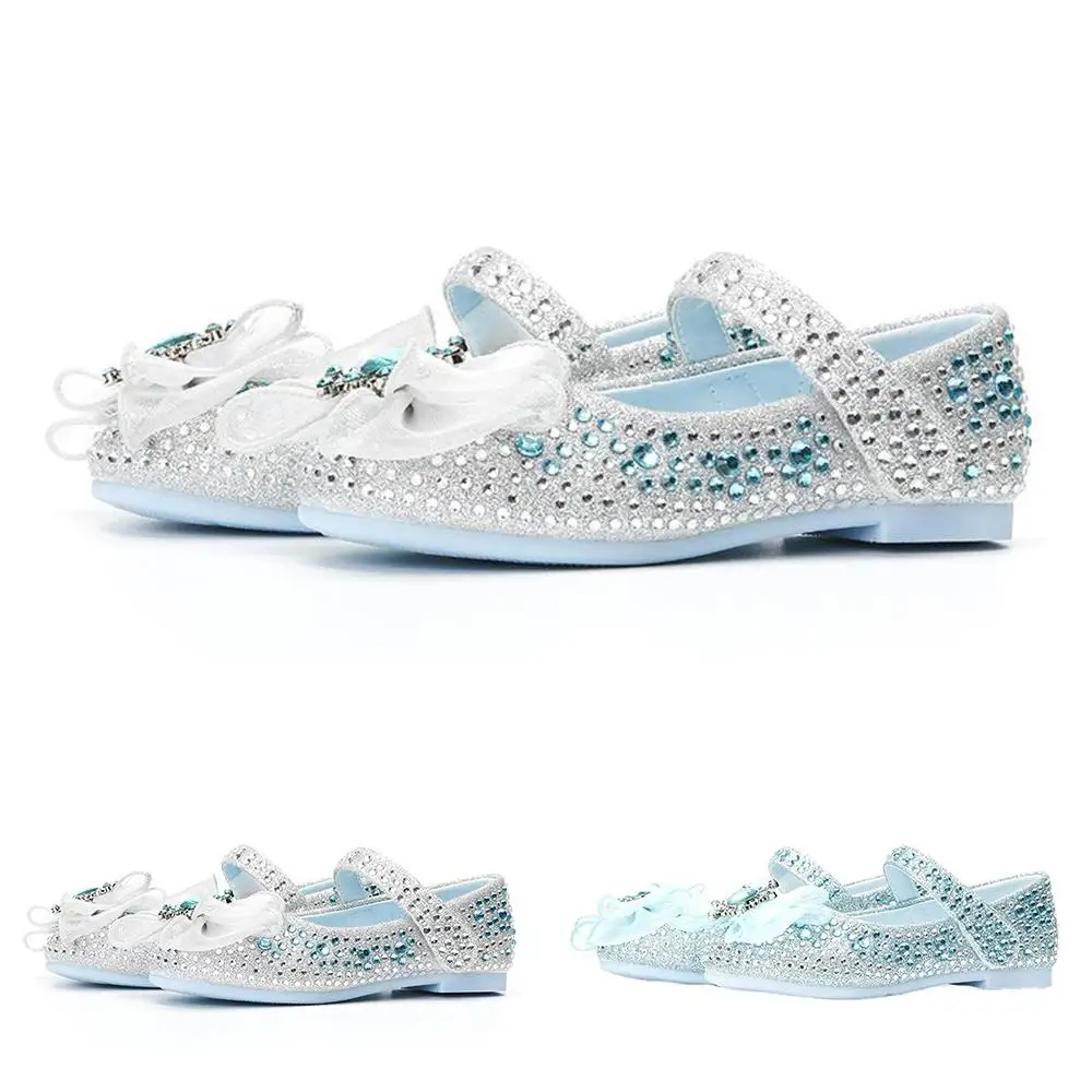 

Kid Girls Bowknot Decorated Rhinestones Performance Party Prom Sandals Soft Bottom Shiny Princess Shoes