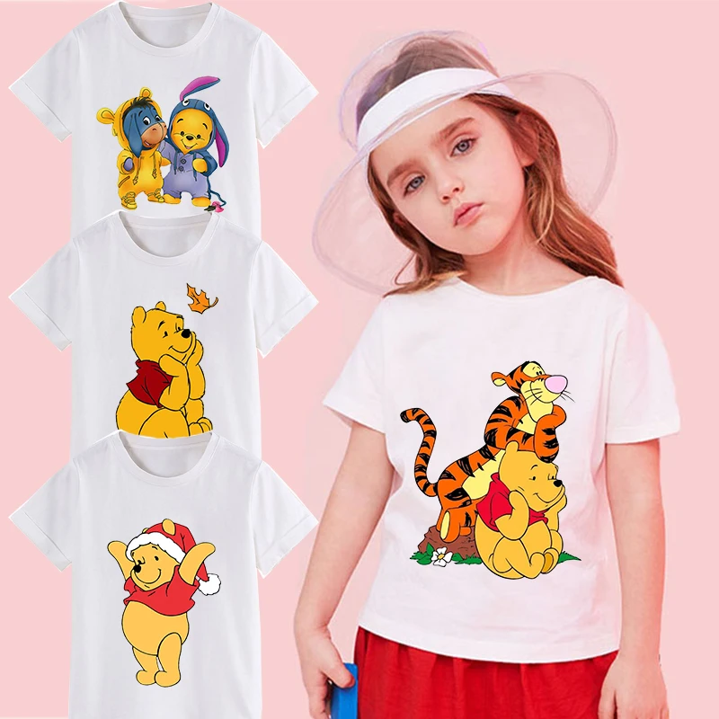 

Disney Children Clothes Print Blouse Winnie The Pooh Summer Fashion Casual Boys Girls T-shirt Cartoon Toddler O-neck Tees Unisex