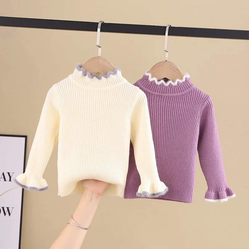 

Fashion Autumn Winter Toddler Baby Boys Turtleneck Sweater Thicken Kids Soft Patchwork Ruffles Flare Sleeve Tops Outfits Clothes