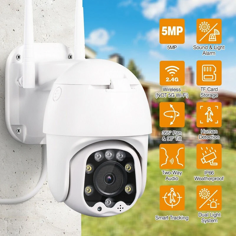 

IP-Камера уличная Беспроводная с Wi-Fi, 5 МП, 1080P, 2,4 ГГц