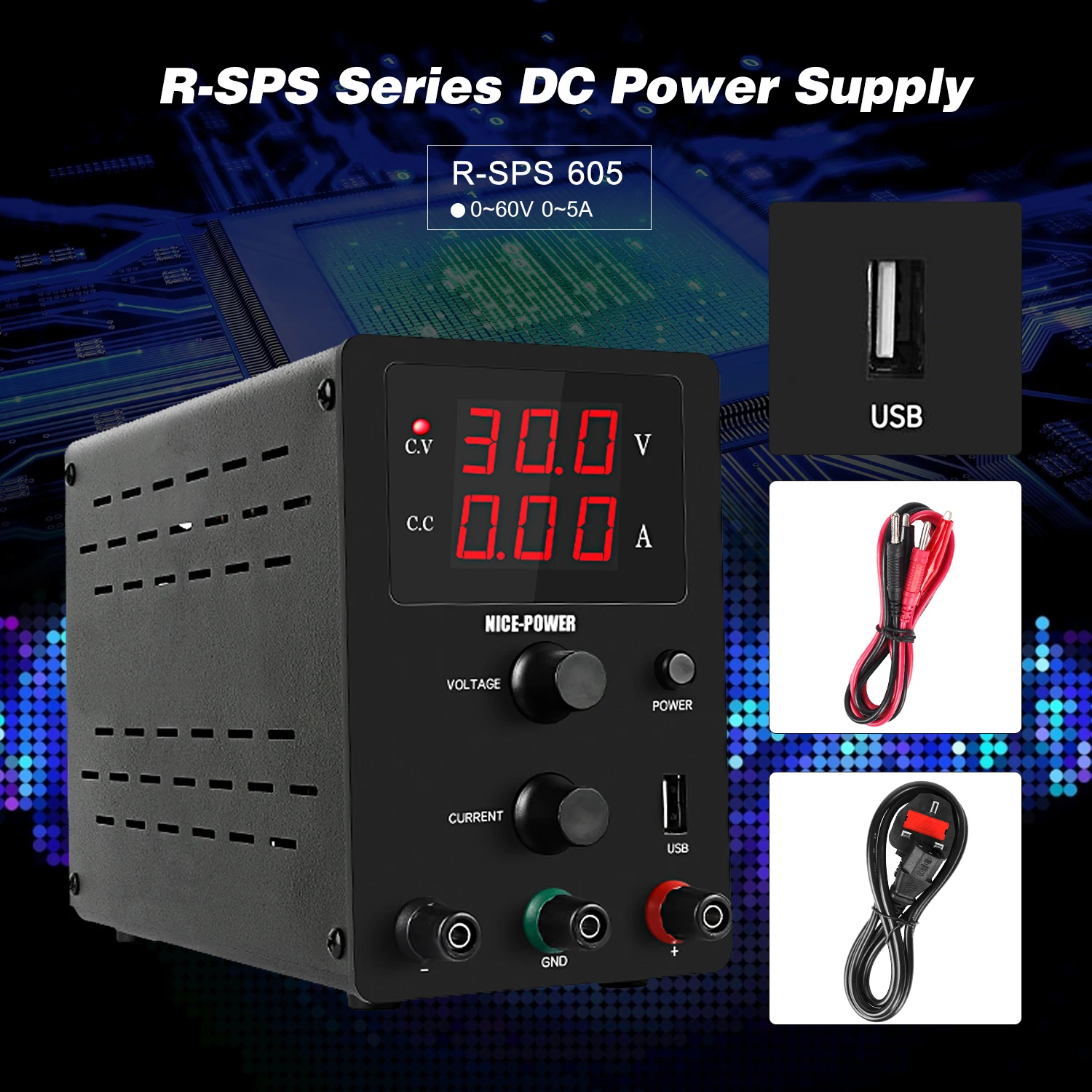 220V 0-60V 0-5A DC Питание переключение Напряжение-стабилизированный источник