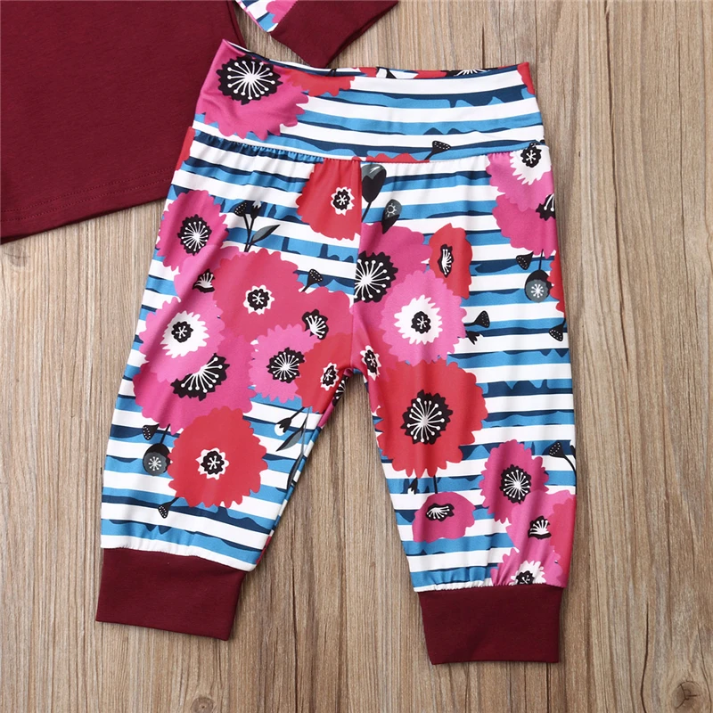 Одежда для маленьких девочек 3 шт. теплая одежда новорожденных топы с цветочным