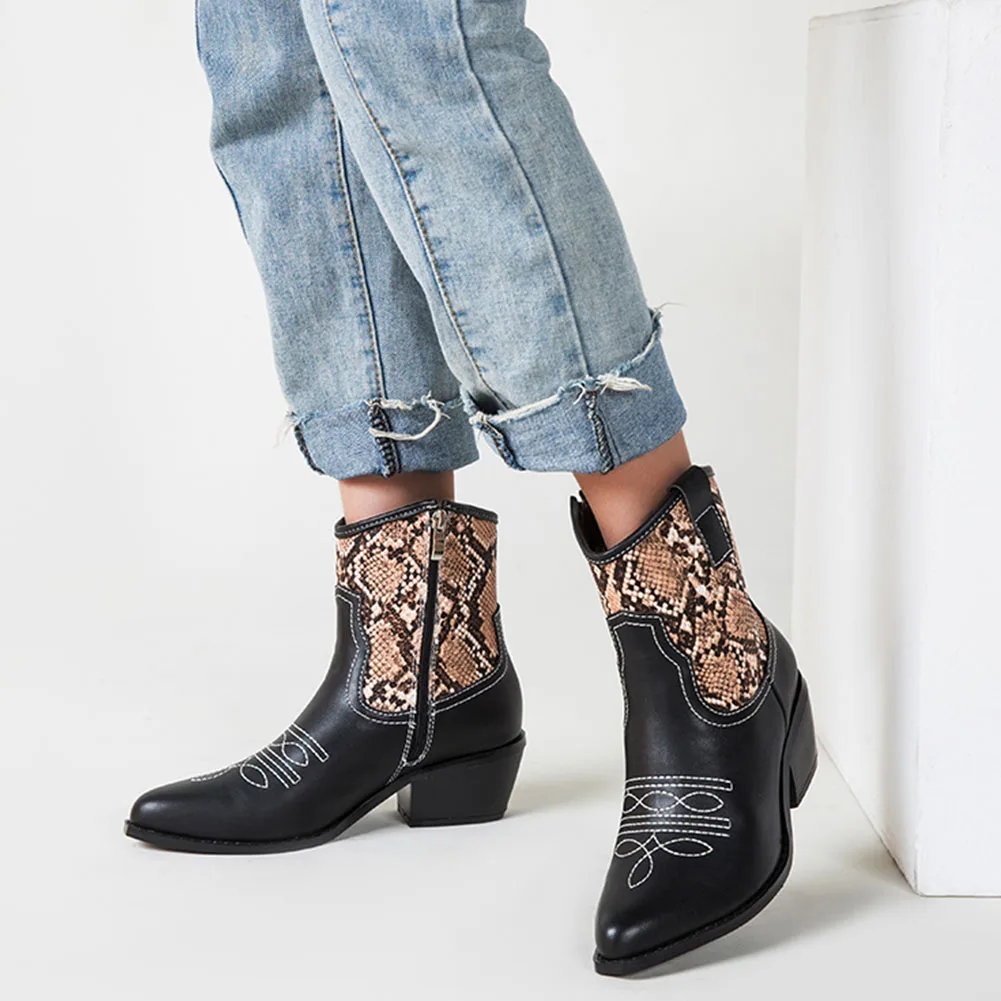 

Женские ботильоны с острым носком, удобные ботинки на квадратном каблуке, с принтом животных, большой размер 43, для весны и осени, 2021