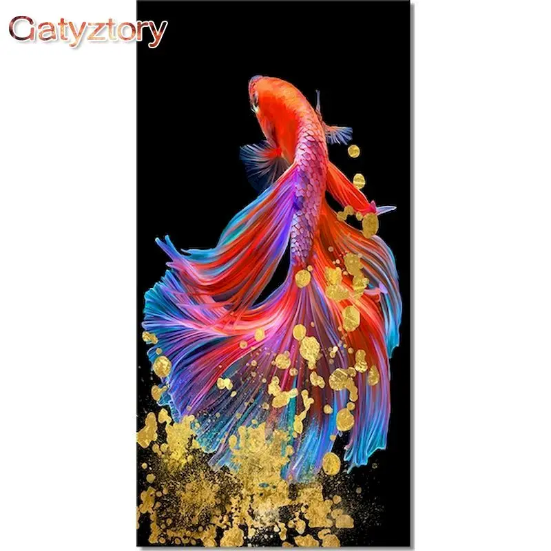 

GATYZTORY Frame Goldfish DIY Painting By Numbers Kit Animals Paint On Canvas Painting Calligraphy For Home Decor 60x75cm Art Gif