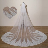 white 2 tiers long wedding veil soft tulle appliques 3 meters bridal veils with comb wedding accessories