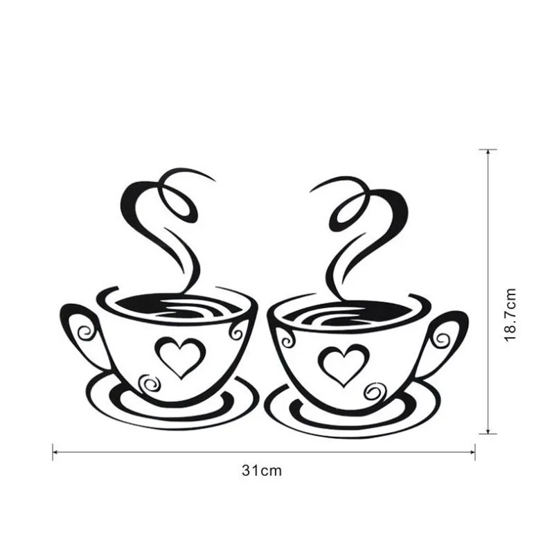 

New Double Coffee Cups Wall Sticker PVC Vinyl Art Wall Decals Adhesive Stickers Kitchen Room Decor MUMR999