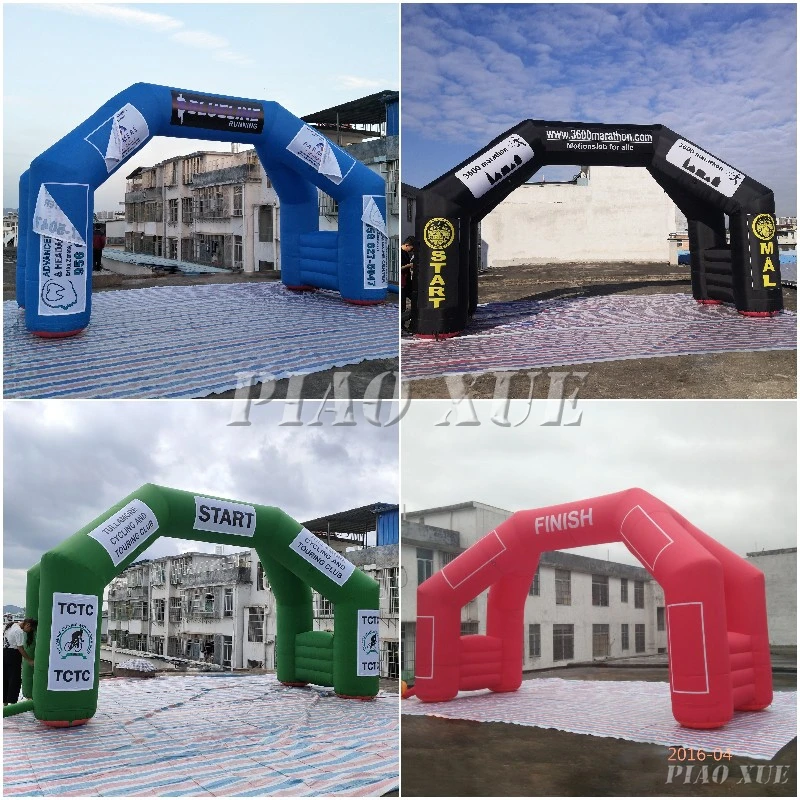 L&iacute;nea de acabado de arco inflable personalizada de cuatro patas de 20 pies con pancartas extra&iacute;bles para evento deportivo y de carrera-0