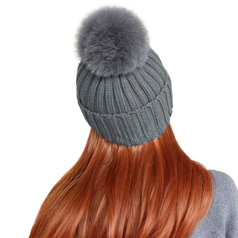 Новинка шапка ZJBECHAHMU с помпоном из меха норки и лисы женская помпонами вязаные