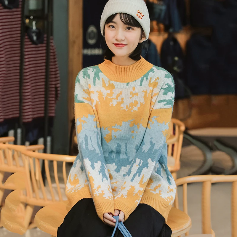 

New 2020 Autumn Winter Women's Sweaters Print Knitting Pullovers Women Long Sleeve Casual Sweaters Warm Female Jumpers Top