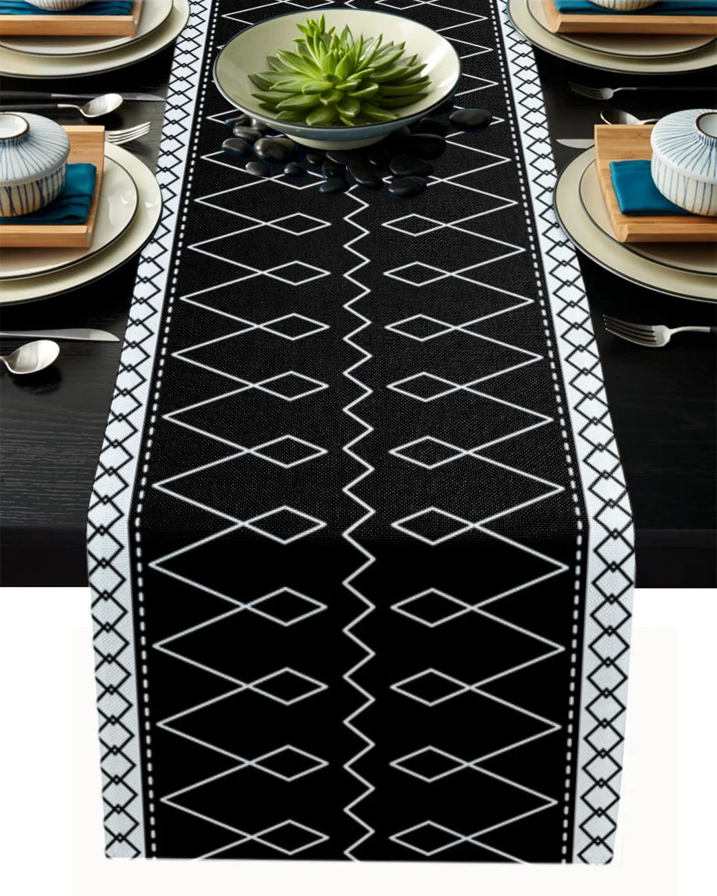 

Черно-белый геометрический узор настольная дорожка Свадебные украшения обеденный стол бегун столовых Рождество Декоративная скатерть