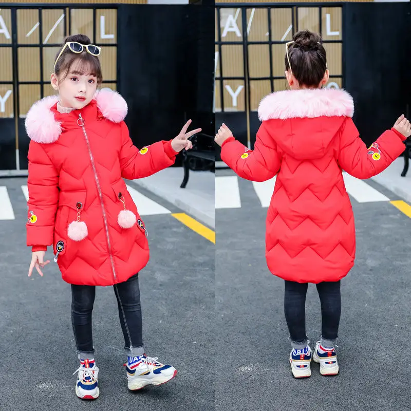 Пуховики для девочек Детская Верхняя теплая одежда толстые пальто ветрозащитные