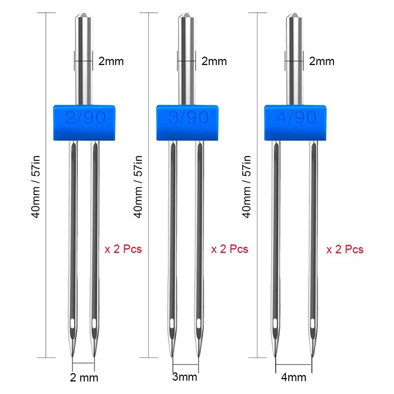 

6Pack Twin Needle Double Needle with 2 PCS 9 Groove Pintuck Presser Foot 3 Size 2/90 3/90 4/90